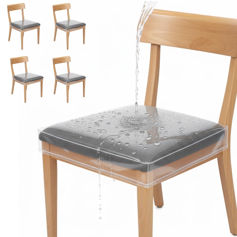 Houseables Plastic Chair Covers, Plastic Seat Covers for Dining Chairs, Seat Protectors, Vinyl, Waterproof, Clear Cushion Protector for Cats, Kids, Kitchen Room Table, Fits 16-18 Inch, 4 Pack Set - Image 1